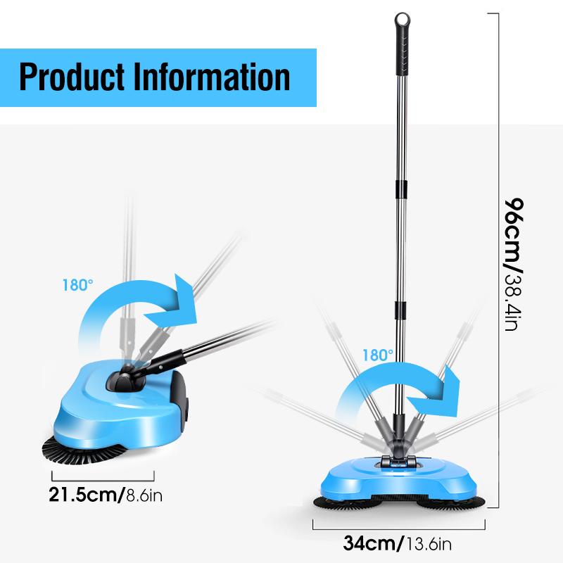 3-in-1 Multifunctional Hand Push Sweeping and Mopping With Dustpan Set,Flat Mop with Spiral Deep Clean System,Dry and Wet,Home Cleaning Supplies for Hard Floor,4 Replacement Clean ClothS,Two Colors