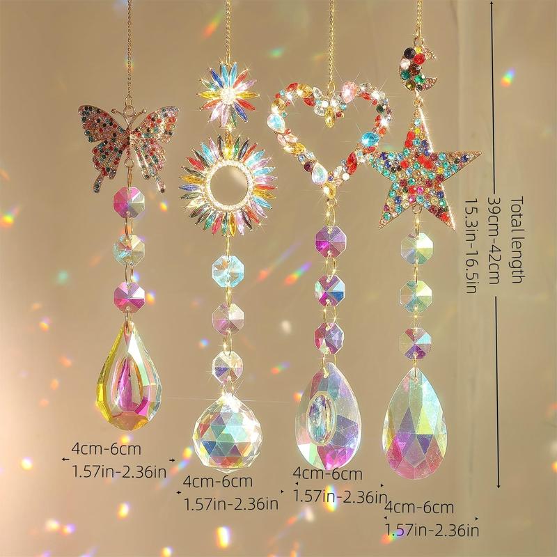 Artificial Crystal Suncatcher, 1 Count Butterfly Love Star Heart Sun Hanging Decor for Home Window, Car Decor, Gift for Girl Wedding, Thanksgiving, Christmas