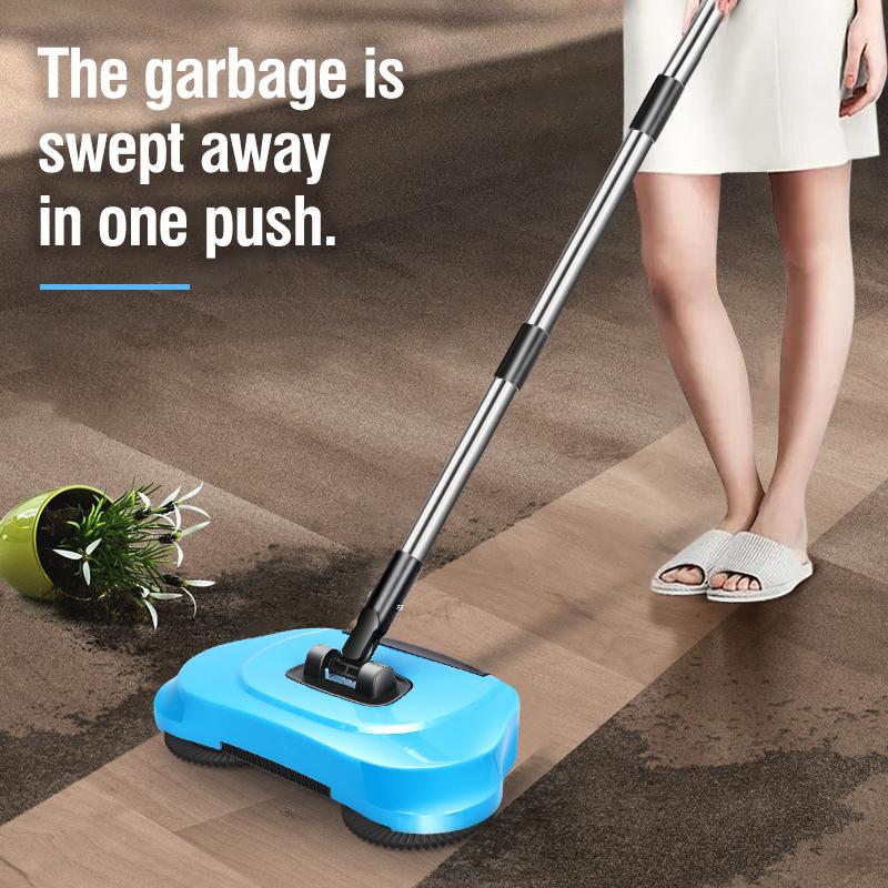 3-in-1 Multifunctional Hand Push Sweeping and Mopping With Dustpan Set,Flat Mop with Spiral Deep Clean System,Dry and Wet,Home Cleaning Supplies for Hard Floor,4 Replacement Clean ClothS,Two Colors