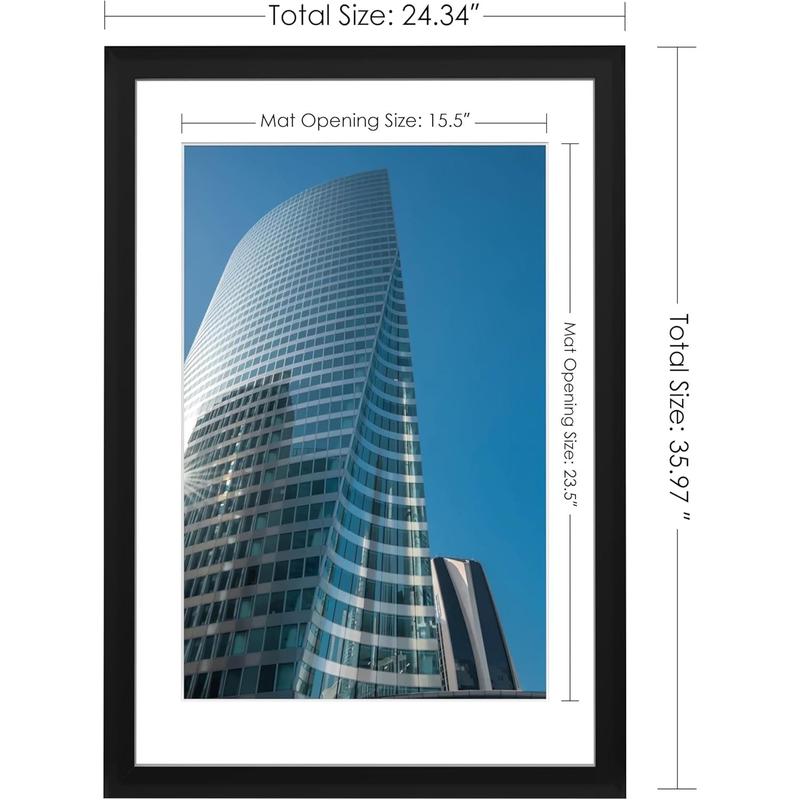 22.375 x 34 Poster Frame Set of 2, Display Pictures 20 x 30 with Mat or 22.375 x 34 Without Mat, Poster Frames 22.375 x 34 inches for Wall Mounting Display, Black