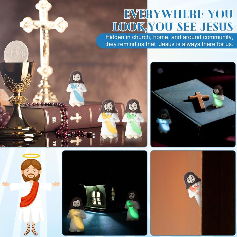 Mini Jesus Statue 50Pcs Mini Jesus Figures Glow in The Dark Little Jesus Figurines to Hide and Seek Religious Christmas Christian Baptism Gifts Creative Gift for Family Friend