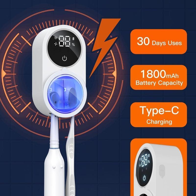 Wall Mounted Toothbrush Sterilizer, 1 Box Detachable & Traceless UV-C Toothbrush Cleaner with LED Smart Screen, Personal Care Appliances