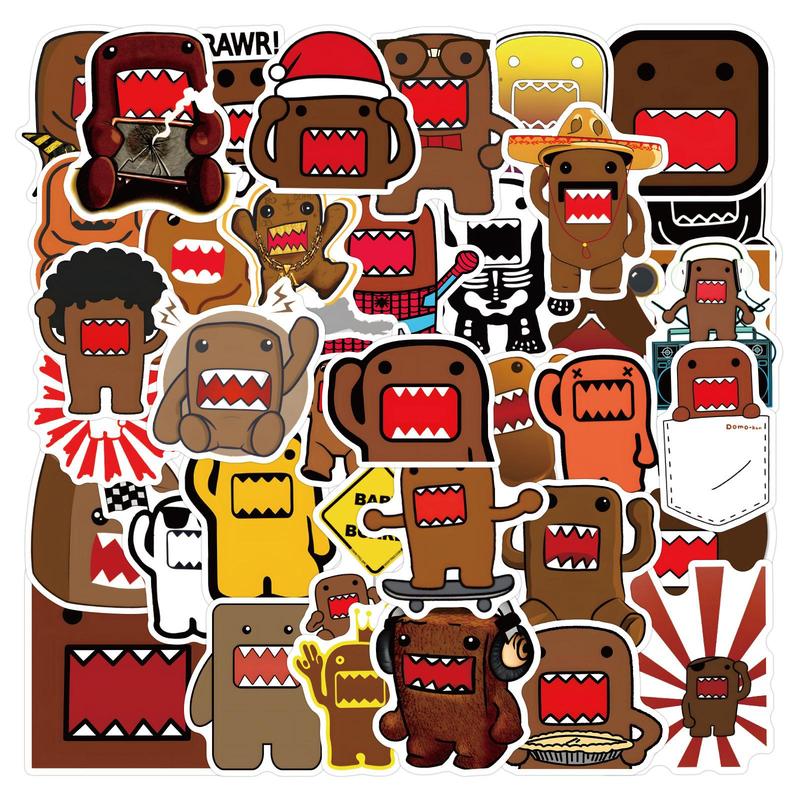 Cute Domo Kun Graffiti Sticker, 50pcs Waterproof DIY Decals, Self Adhesive Sticker for Stationery, Handbags, Suitcases, Notebooks, Mobile Phones Decor