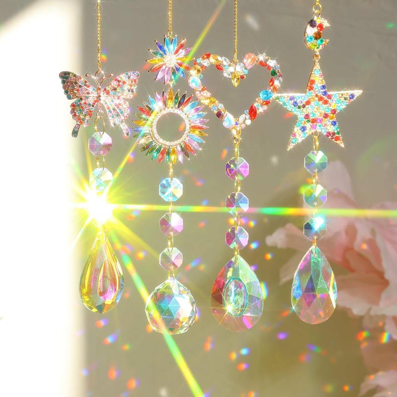 Artificial Crystal Suncatcher, 1 Count Butterfly Love Star Heart Sun Hanging Decor for Home Window, Car Decor, Gift for Girl Wedding, Thanksgiving, Christmas