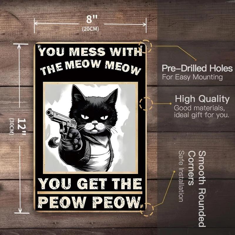 Creative Black Cat & Gun Pattern Wall Sign, Vintage Iron Wall Sign, Wall Decor for Home, Cafe, Bar, Living Room, Bedroom, Kitchen