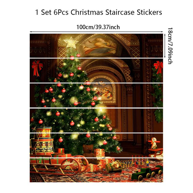 Christmas Tree Pattern Stairs Sticker, 6 Counts set Self Adhesive Hallway Sticker, Decorative Sticker for Home Party Festival, Home Decor