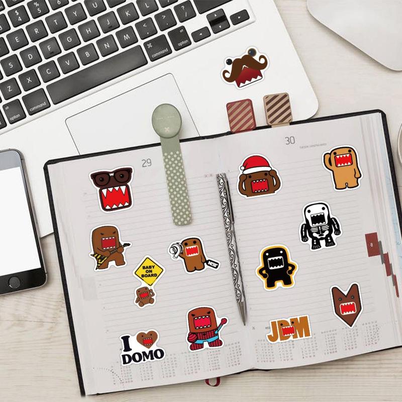 Cute Domo Kun Graffiti Sticker, 50pcs Waterproof DIY Decals, Self Adhesive Sticker for Stationery, Handbags, Suitcases, Notebooks, Mobile Phones Decor