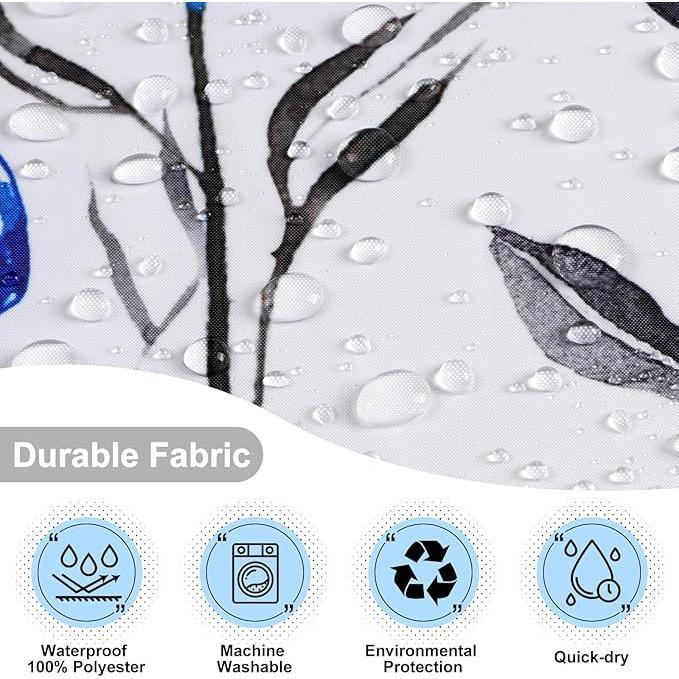 No Hooks Shower Curtain with Snap in Liner,Flower Shower Curtain,See Through Shower Curtain Set with Liner, Double Layer Bathroom Curtains for Hotel