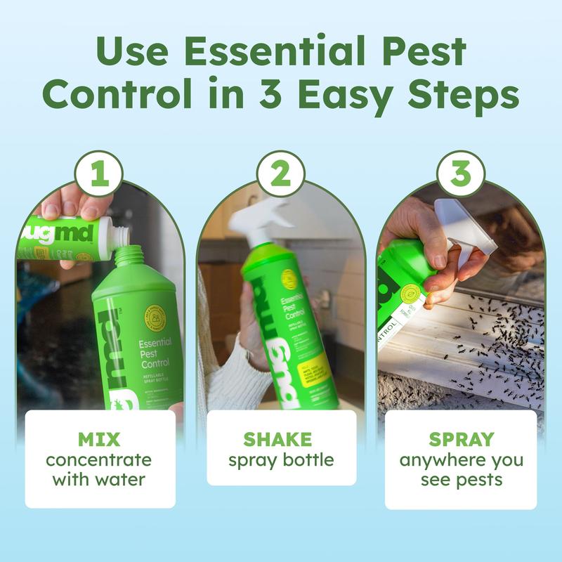 BugMD Essential Pest Control Concentrate – Natural Ant, Roach, Spider, and Flea Killer for Indoor & Outdoor Use with Essential Oils