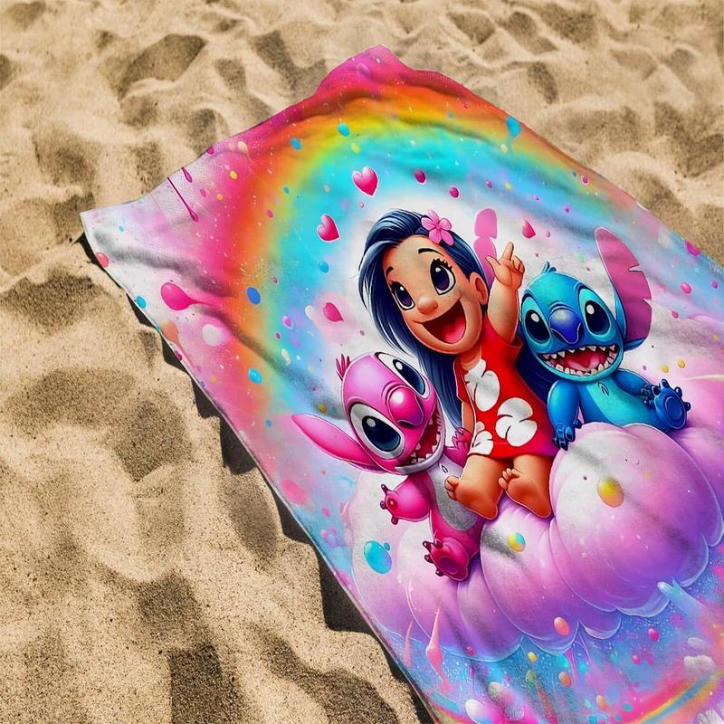 Cartoon Lilo & Stitch Pattern Beach Towel, 1 Count Soft Water Absorbent Towel, Quick Drying Towel for Beach, Swimming Pool, Camping, Travel