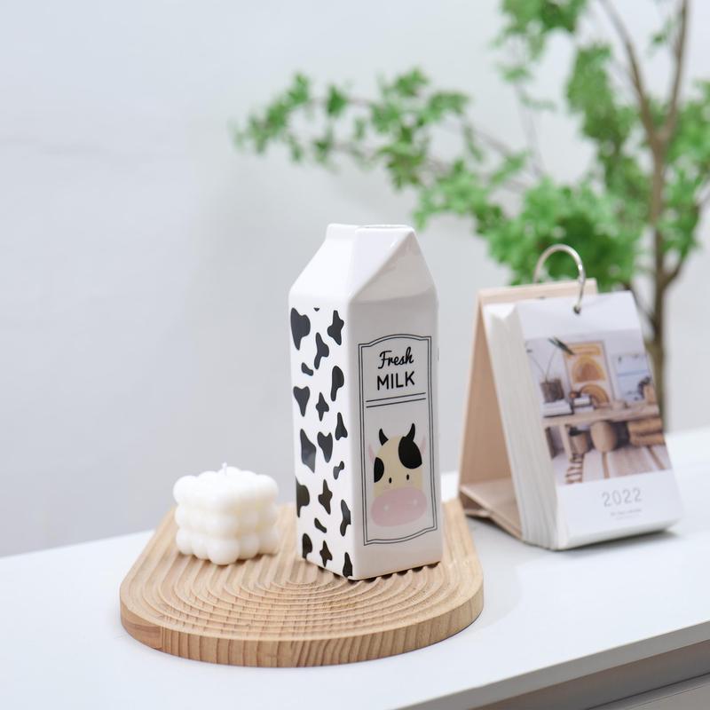 Fresh Milk Cow Pattern Ceramic Vase without Flower, 1 Count Creative Desktop Decorative Vase, Decorative Ornament for Home Living Room Bedroom Dining Room