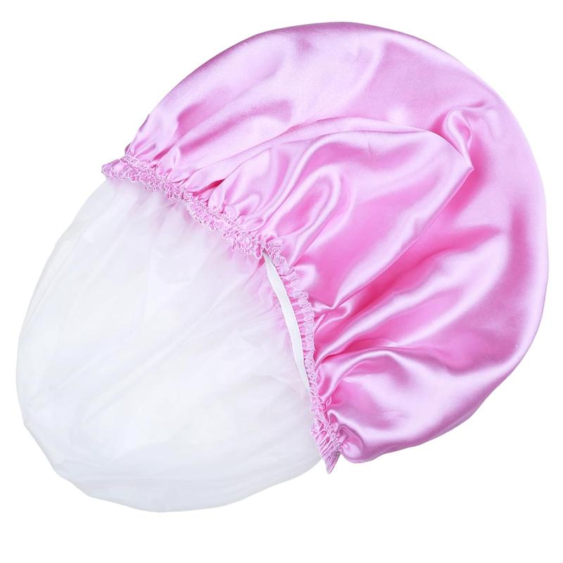 4 PCS Elastic and Reusable Bath Caps, Double Waterproof Layers Shower Cap for Women - Solid Color - Cover