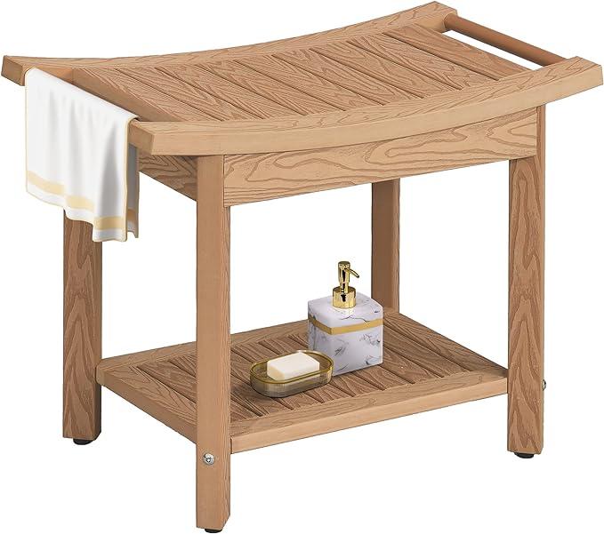 YITAHOME Poly Lumber Shower Bench, Shower Stool with Handles Storage Shelf, Water Resistant & Non-Slip Design Shower Seat, for Bathroom