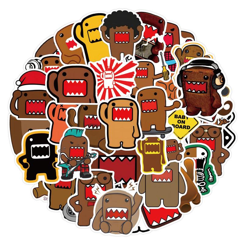 Cute Domo Kun Graffiti Sticker, 50pcs Waterproof DIY Decals, Self Adhesive Sticker for Stationery, Handbags, Suitcases, Notebooks, Mobile Phones Decor