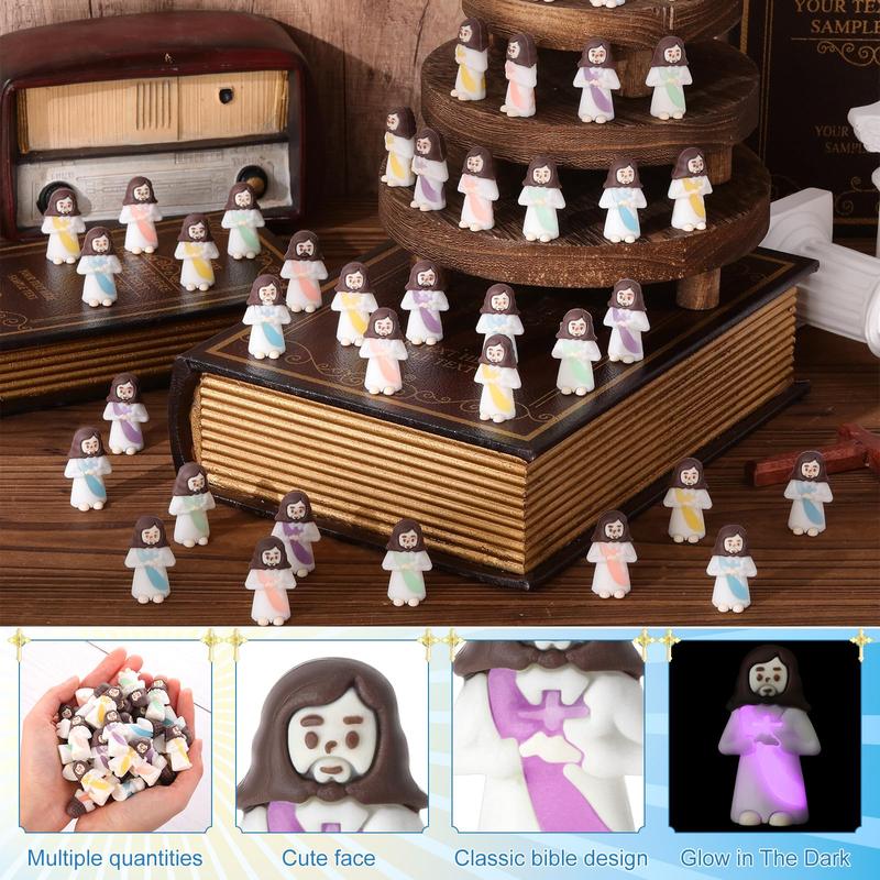 Mini Jesus Statue 50Pcs Mini Jesus Figures Glow in The Dark Little Jesus Figurines to Hide and Seek Religious Christmas Christian Baptism Gifts Creative Gift for Family Friend